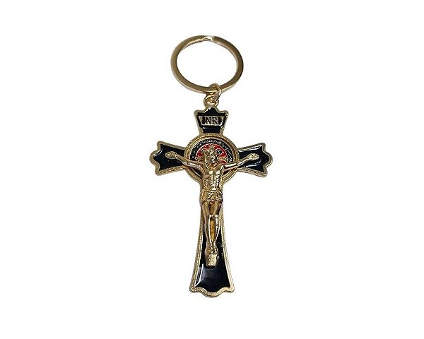 CHAVEIRO CRUZ SÃO BENTO DOURADO PRETO RELIGIOSO SANTA SANTO