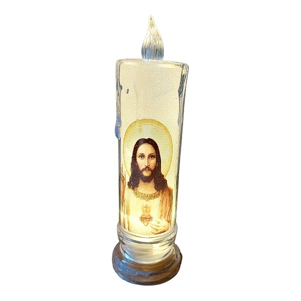 VELA ELETRÔNICA TRANSPARENTE SAGRADO CORAÇÃO DE JESUS 15CM