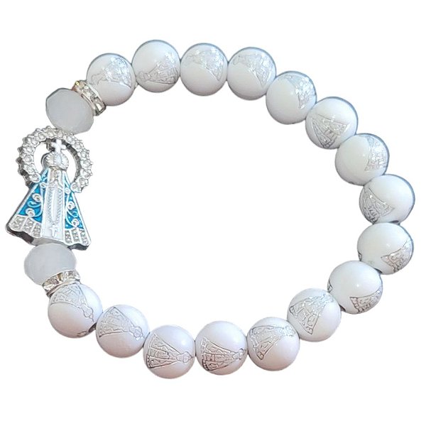 PULSEIRA BRANCA 10MM NOSSA SENHORA APARECIDA COM RESPLENDOR