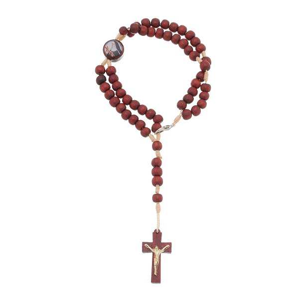 Terço Pulso Santa Rita de Cássia Madeira Pau Brasil pulseira