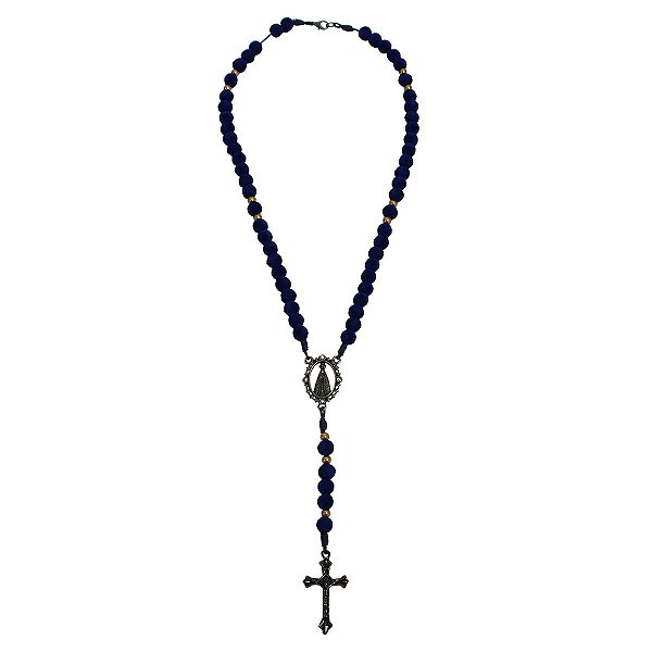 Terço de Pescoço Nossa Senhora Aparecida Contas Camurça Azul