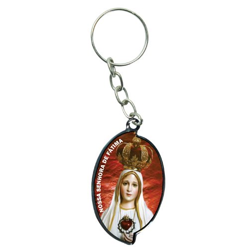 Chaveiro santa Nossa Senhora de Fátima Fundo Vermelho/ prata