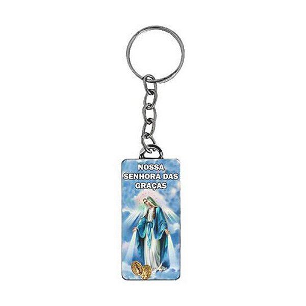 Chaveiro SANTA Nossa Senhora das Graças Retangular PRATEADO