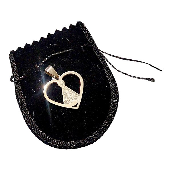 PINGENTE AÇO INOX PRATEADO SANTA N. SRA. APARECIDA CORAÇÃO