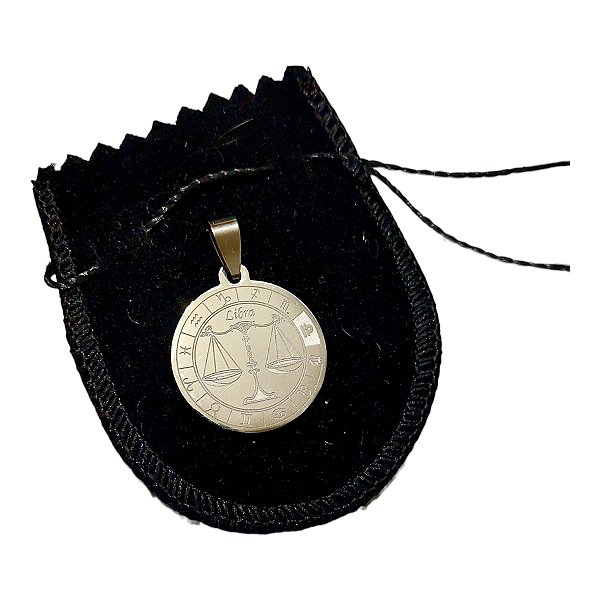 PINGENTE Aço INOX PRATEADO REDONDO SIGNO LIBRA 2,5 cm signos