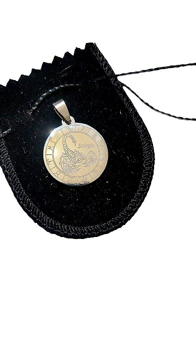 PINGENTE Aço INOX PRATEADO REDONDO SIGNO Escorpiao 2,5 cm