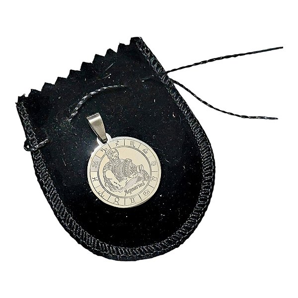 PINGENTE Aço INOX PRATEADO REDONDO SIGNO AQUARIO 2,5 cm