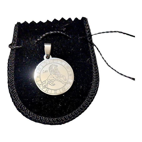 PINGENTE Aço INOX PRATEADO REDONDO SIGNO LEÃO 2,5 cm signos