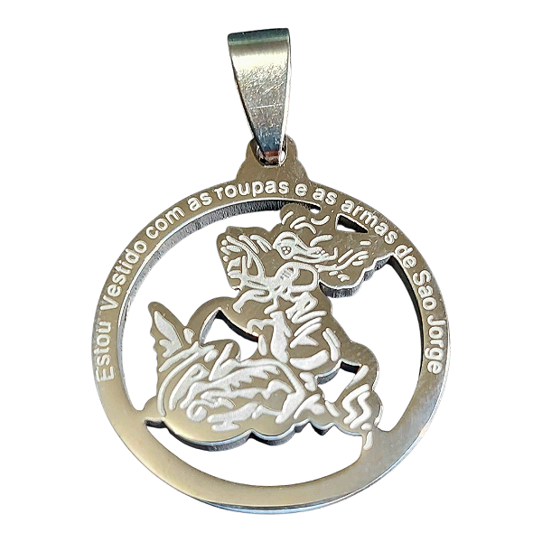 PINGENTE AÇO INOX PRATEADO REDONDO SANTO SÃO JORGE GUERREIRO