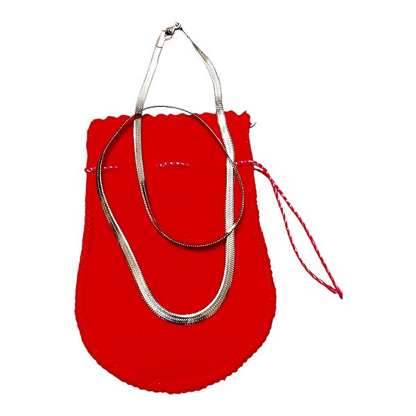 CORRENTE AÇO INOX PRATEADA SNAKE ACHATADA 0.5 MM x 45 CM