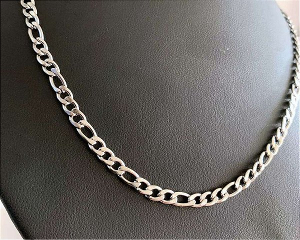 COLAR CORRENTE AÇO INOX PRATEADA FÍGARO 4 MM x 60 CM
