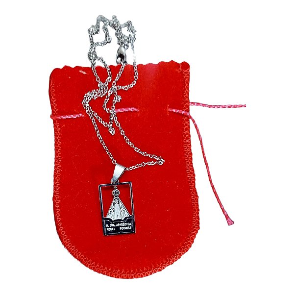 COLAR AÇO INOX PRATEADO  e PINGENTE nossa senhora APARECIDA