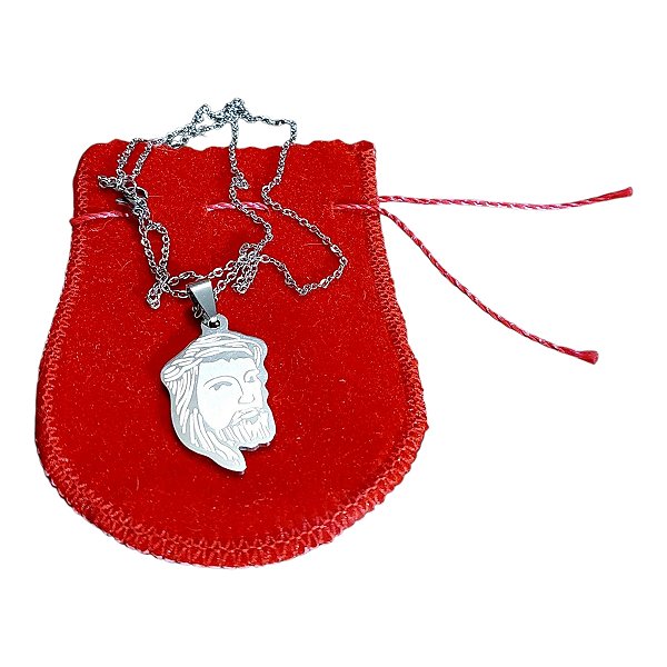 COLAR AÇO INOX PRATEADO 50CM COM PINGENTE ROSTO JESUS SANTO