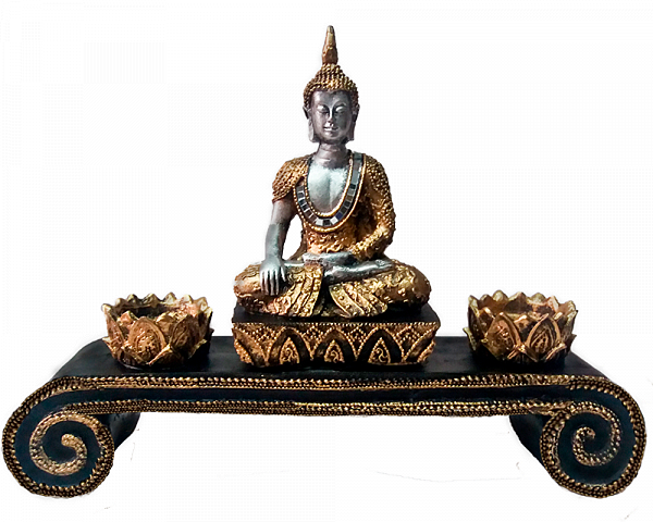 Estatua Buda Hindu c/ Aparador castiçal incensario de resina
