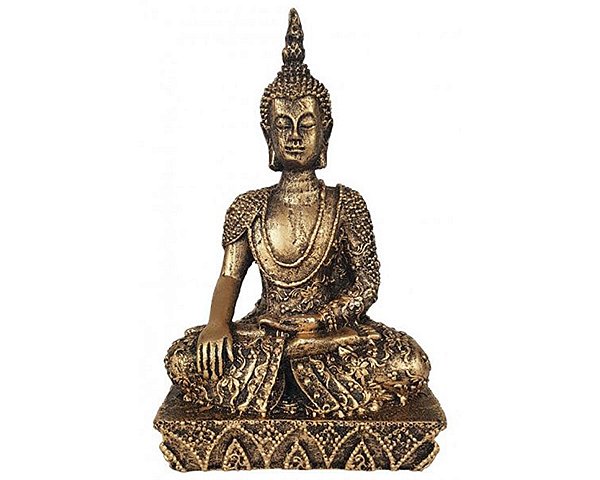 Estatua Buda Hindu resina c/ Base Ouro Velho 16 cm decoração