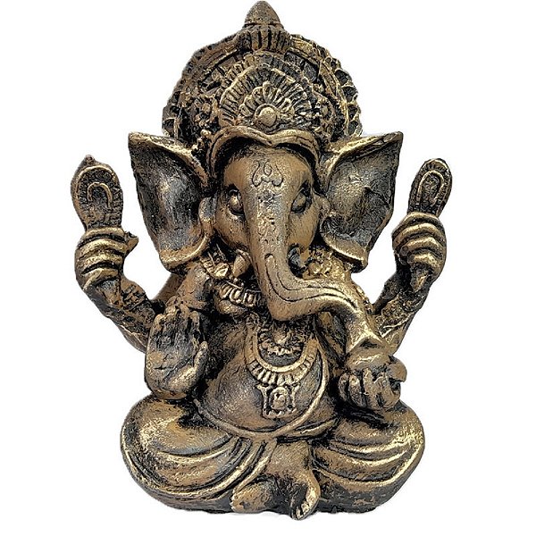 Estatua Ganesha resina 19cm Marrom Prosperidade E Sabedoria