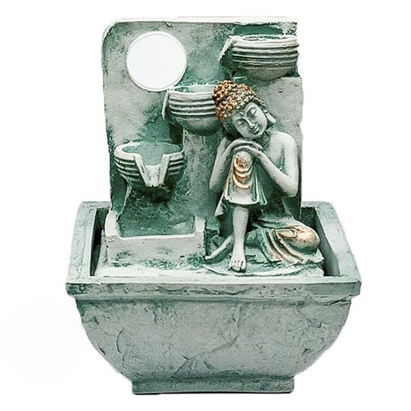 Fonte resina Buda Pensador Turquesa 18cm 3 quedas bivot