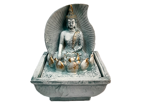 Fonte resina Buda hindu flor Lótus Mini Turquesa 18cm bivolt