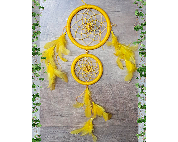 Filtro dos Sonhos Duplo AMARELO 36CM DECORAÇÃO ENFEITE SORTE