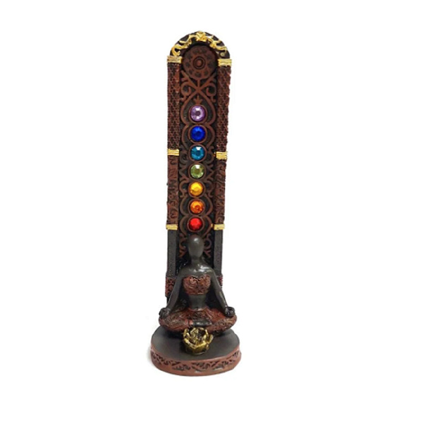 Incensário Vareta Yoga 7 Chakras Preto Vertical Meditando