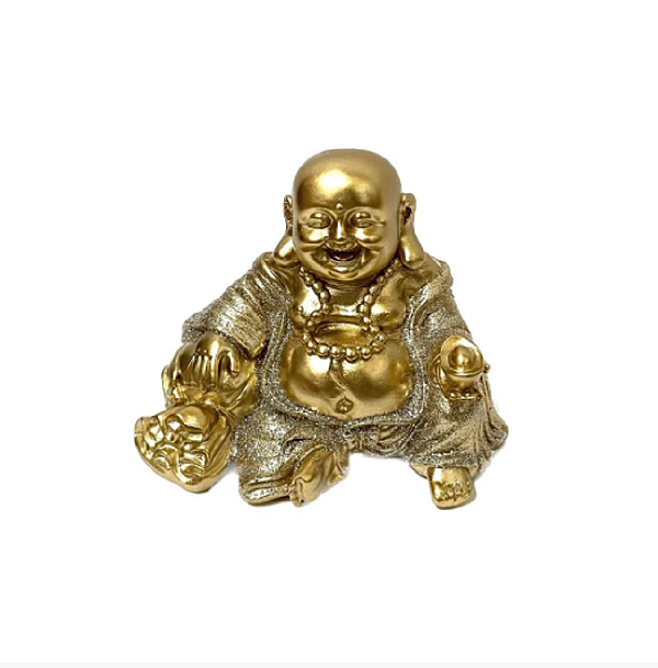 Imagem Buda da Fortuna com Brilho Dourado estatua 9cm chines