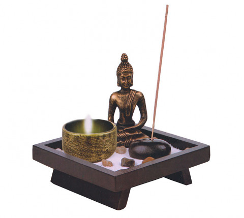 Jardim Zen Altar Buda 12x12cm Porta Incenso E Vela Relaxante