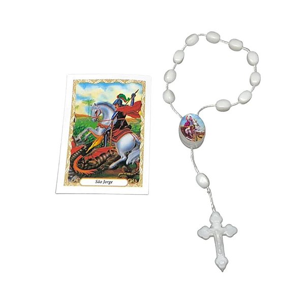 terço DEZENA DEDO ACRÍLICO BRANCO SÃO JORGE guerreiro 2,5cm