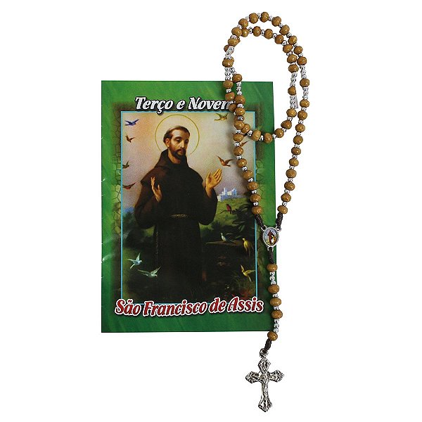 Terço de São Francisco de assis Madeira com Oração 6 mm