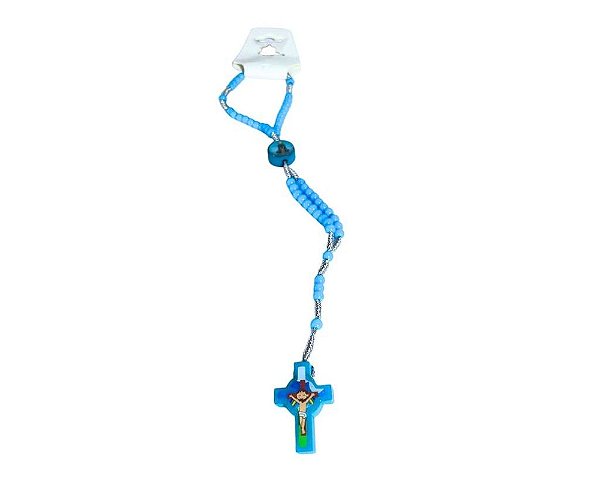 TERÇO PULSEIRA INFANTIL AZUL CATÓLICO APARECIDA CRUZ JESUS