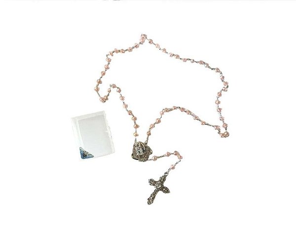 TERÇO NOSSA SENHORA APARECIDA CRISTAL ROSA grande 58cm x 8mm