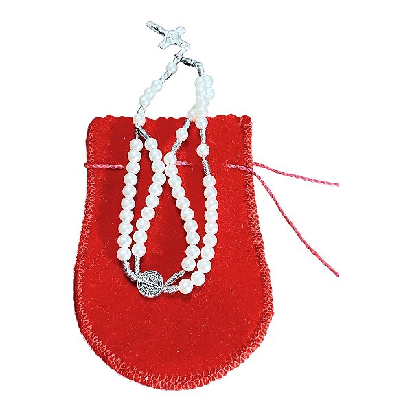 TERÇO PULSO PULSEIRA PEROLA MEDALHA SÃO BENTO