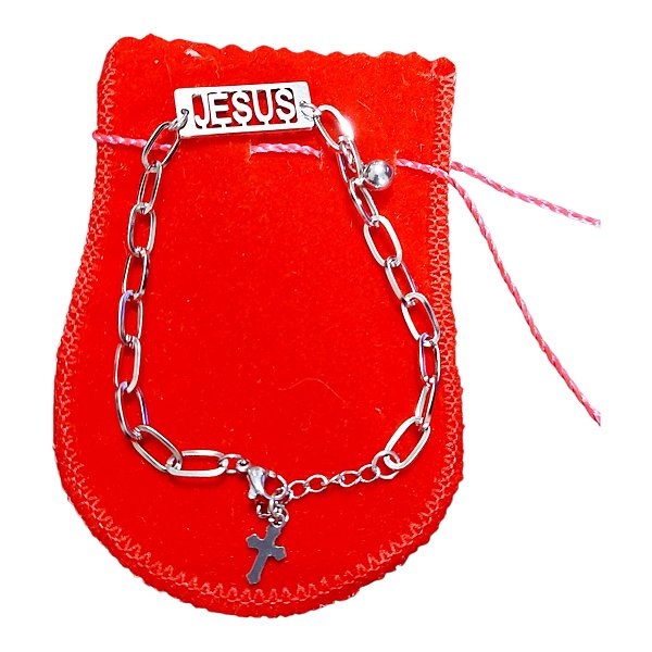 Pulseira religiosa aço inox jesus cristo cruz Consagração prata