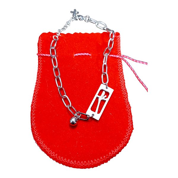 Pulseira religiosa Aço Inox Prateada Plaquinha Vazada Fé