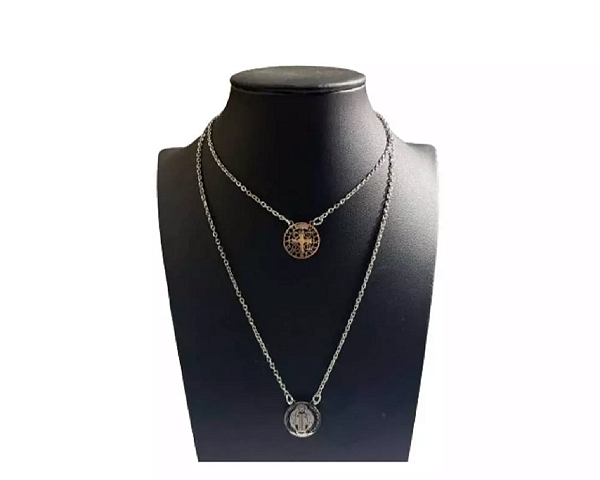 Escapulário religioso inox santo medalha São Bento Vazado