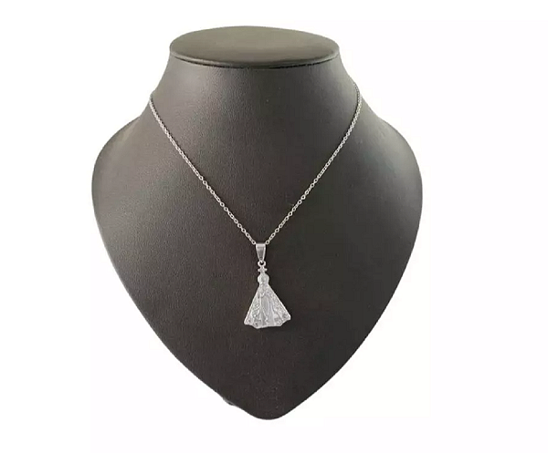 COLAR AÇO INOX 50CM PRATEADO MEDALHA nossa senhora aparecida