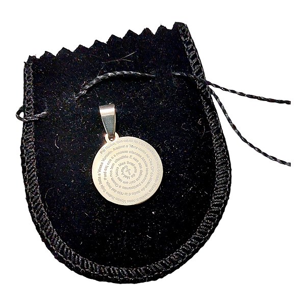 PINGENTE Aço INOX PRATEADO REDONDO oração pai nosso 2 cm