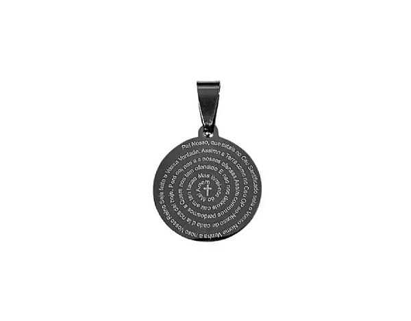 PINGENTE Aço INOX PRATEADO REDONDO oração pai nosso Espiral