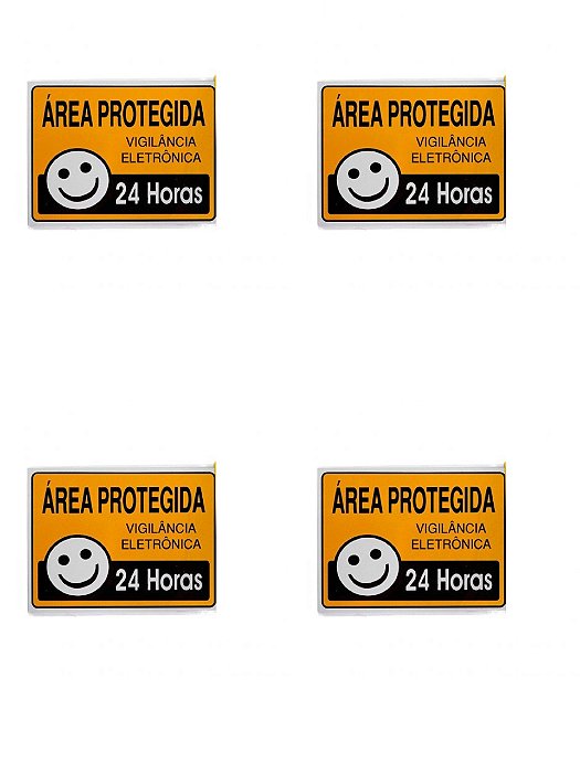 KIT 4 PlacaS de Sinalização 15x20 área Protegida 24 Horas