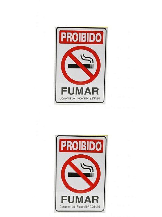 KIT 2 PlacaS DE Sinalizacão 20x15 Proibido Fumar C/ NFE
