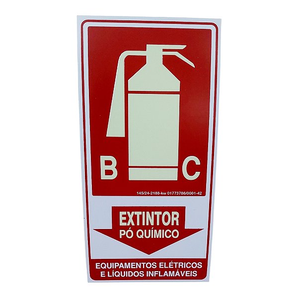 Placa Sinalização fotoluminescente extintor pó quimico 15x30