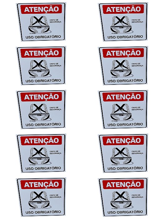 KIT COMBO 10 Placa Sinalização OBRIGATORIO CINTO SEGURANÇA
