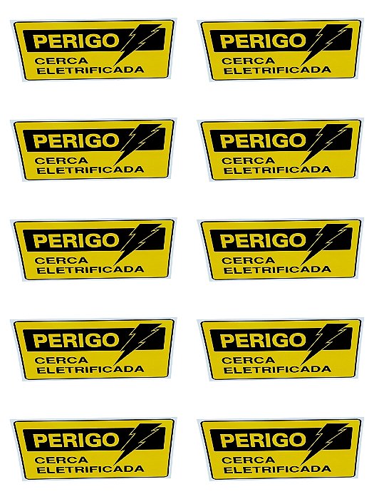 KIT COMBO 10 Placa de Sinalização PERIGO CERCA ELETRIFICADA