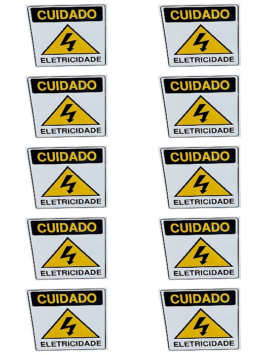 KIT COMBO 10 Placa DE Sinalização CUIDADO ELETRICIDADE 20X30