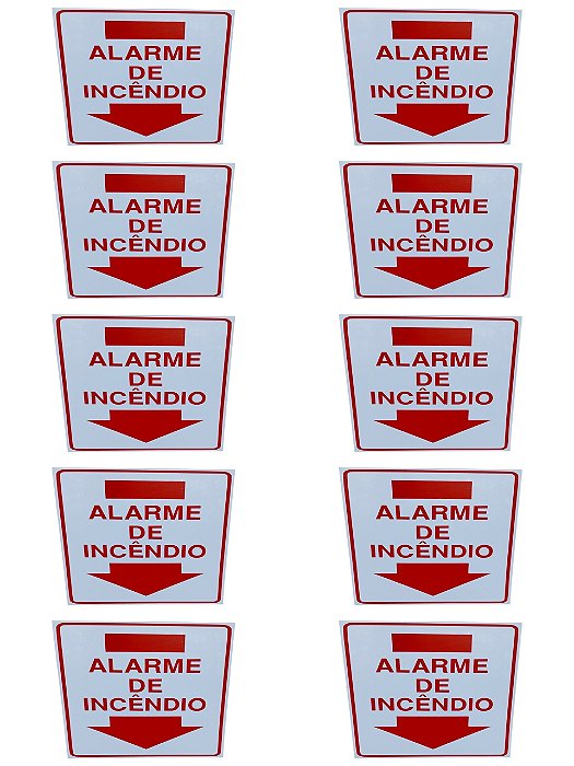 KIT COMBO 10 Placa DE Sinalização ALARME DE INCENDIO 20 X 30