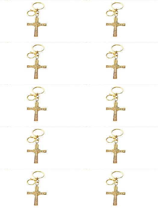 10 CHAVEIROS MOSQUETÃO DOURADO CRUZ GRANDE STRAS RELIGIOSO