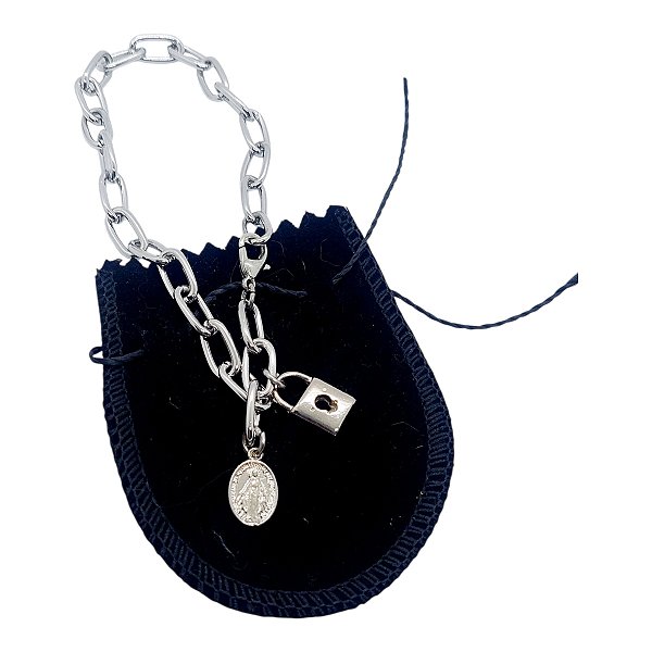 Pulseira inox NOSSA SENHORA DAS GRAÇAS Consagração CADEADO