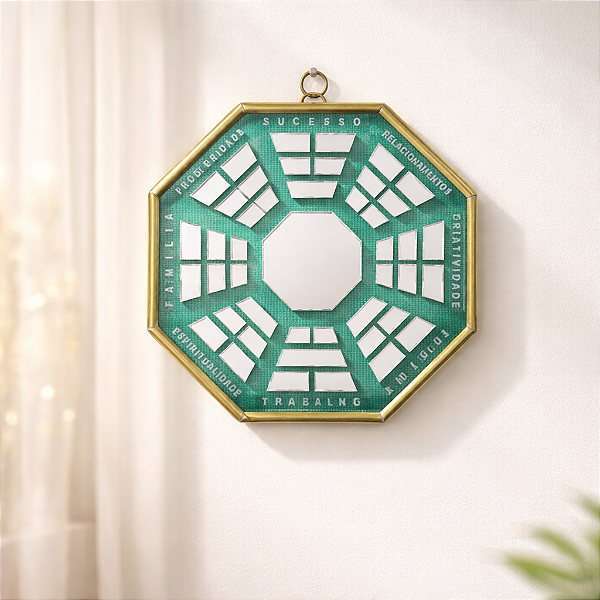 Quadro Feng Shui Baguá Espelhado TALISMÃ verde 14 CM