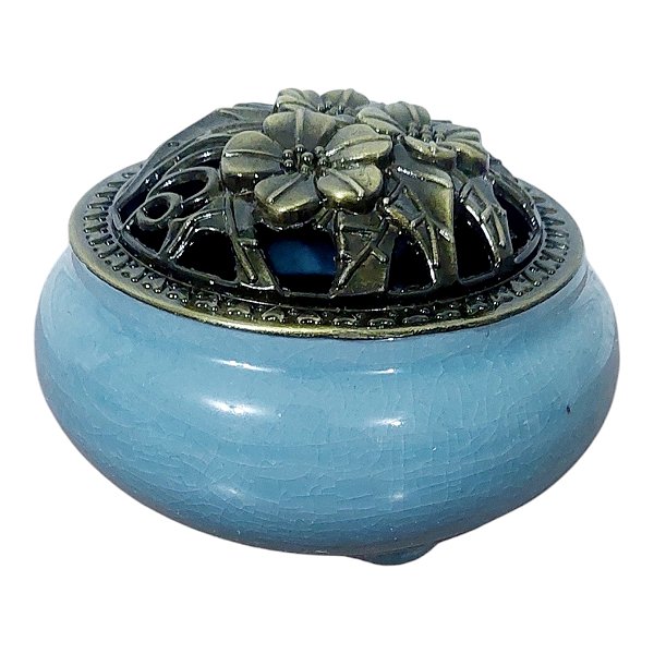 INCENSARIO TURÍBULO DE METAL Porcelana 10 CM DEFUMADOR AZUL
