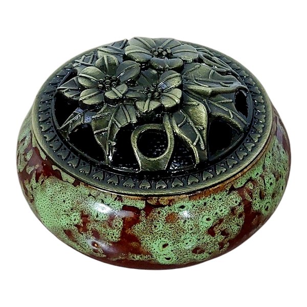 INCENSARIO TURÍBULO DE METAL Porcelana 7 CM DEFUMADOR VERDE
