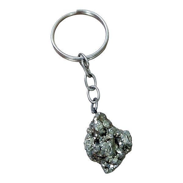 Chaveiro Pedra Pirita Bruta proteção abundância prosperidade